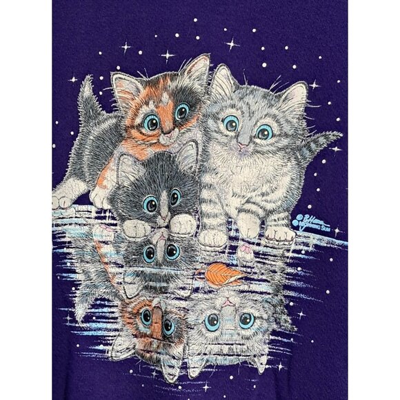Vintage Cat Reflection Sweatshirt by Morning Sun Womens Size L Large Purple 80s - Picture 1 of 9